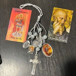 Saint Michael and St. Benedict Rosary Beads Tassel with Silver Cross